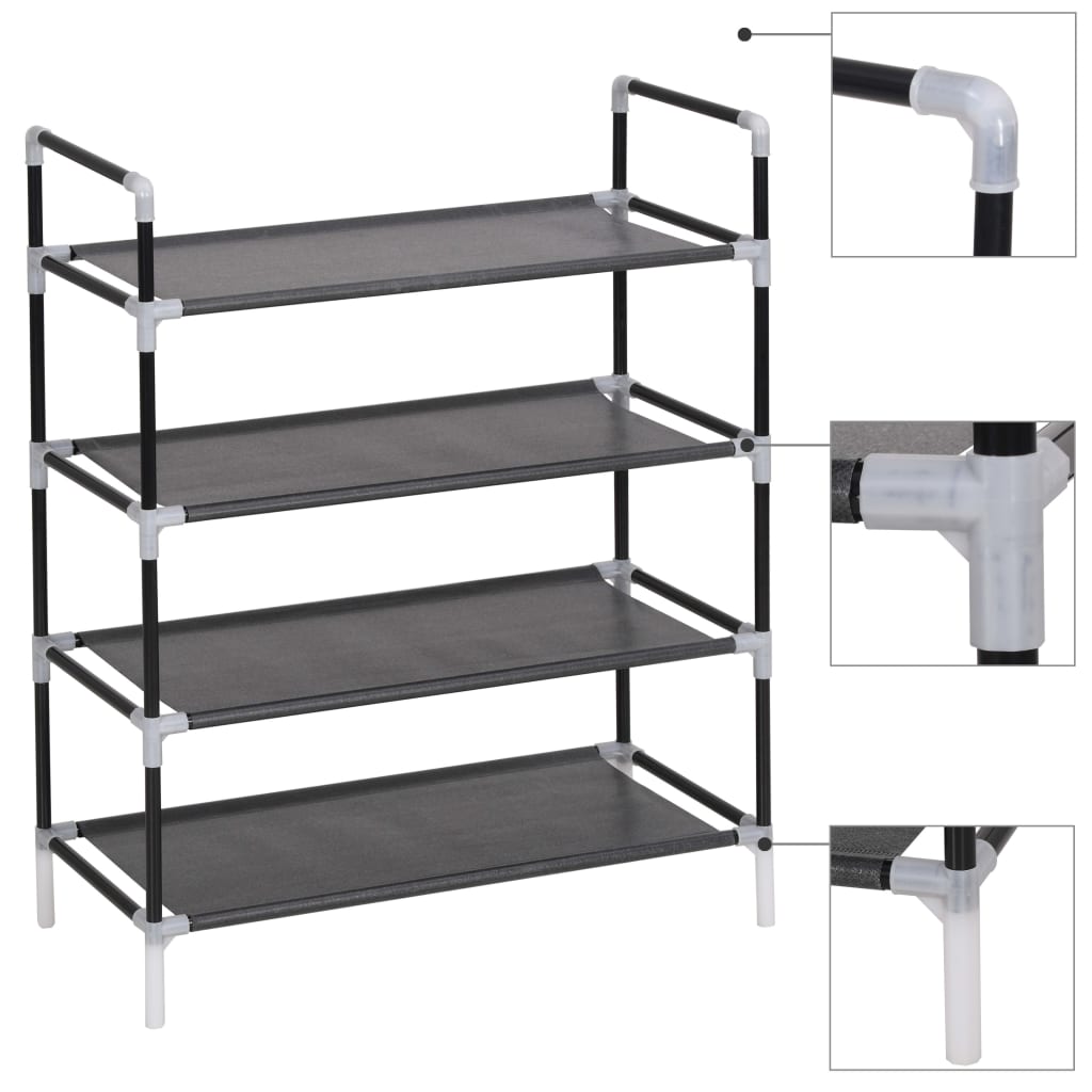 Mode Shoe Rack Black Metal Rectangular 4 Tiers