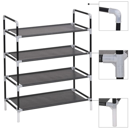 Mode Shoe Rack Black Metal Rectangular 4 Tiers
