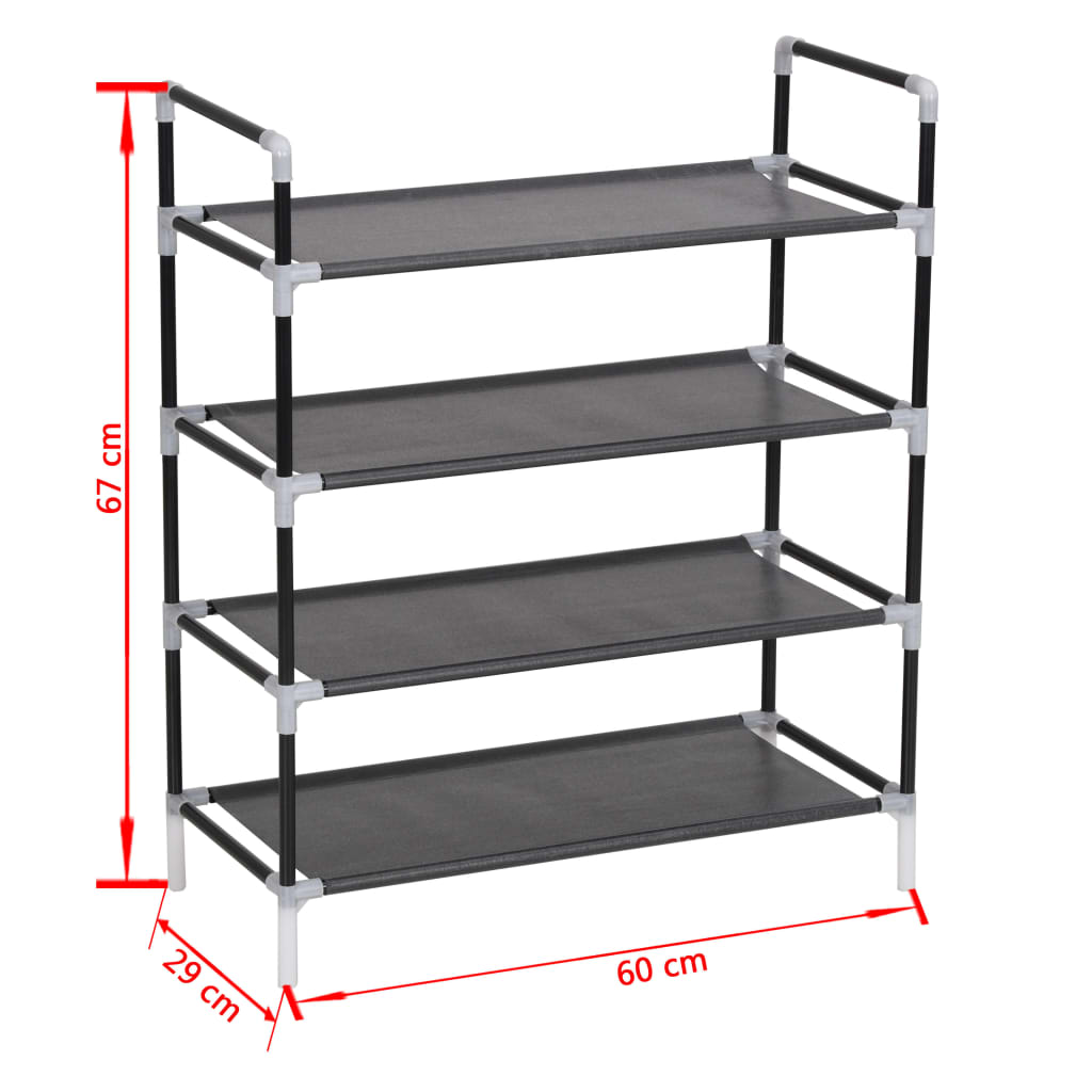 Mode Shoe Rack Black Metal Rectangular 4 Tiers