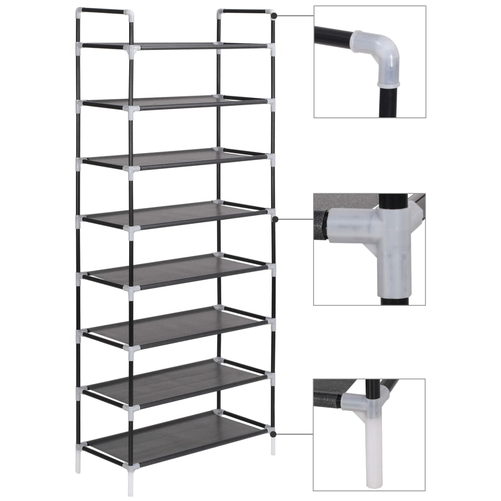 Mode Shoe Rack Black Metal Rectangular 4 Tiers