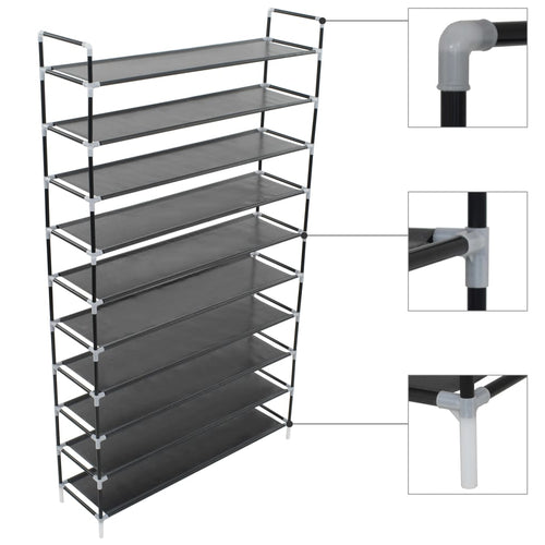 Mode Shoe Rack Black Metal 4 Tall 14 Tiers