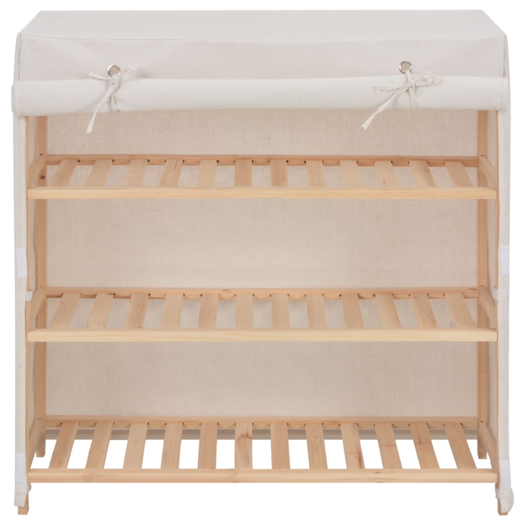 Mode Shoe Organizer Natural Solid Walnut & Fabric Cover 3 Compartments Rectangular