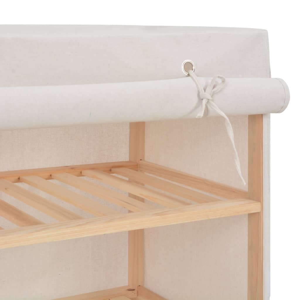 Mode Shoe Organizer Natural Solid Walnut & Fabric Cover 3 Compartments Rectangular