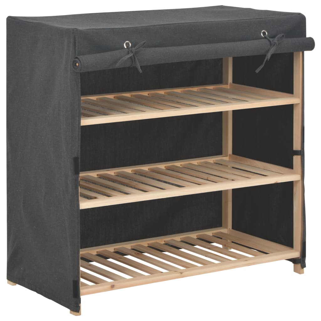 Mode Shoe Organizer Natural Solid Walnut & Fabric Cover 3 Compartments Rectangular
