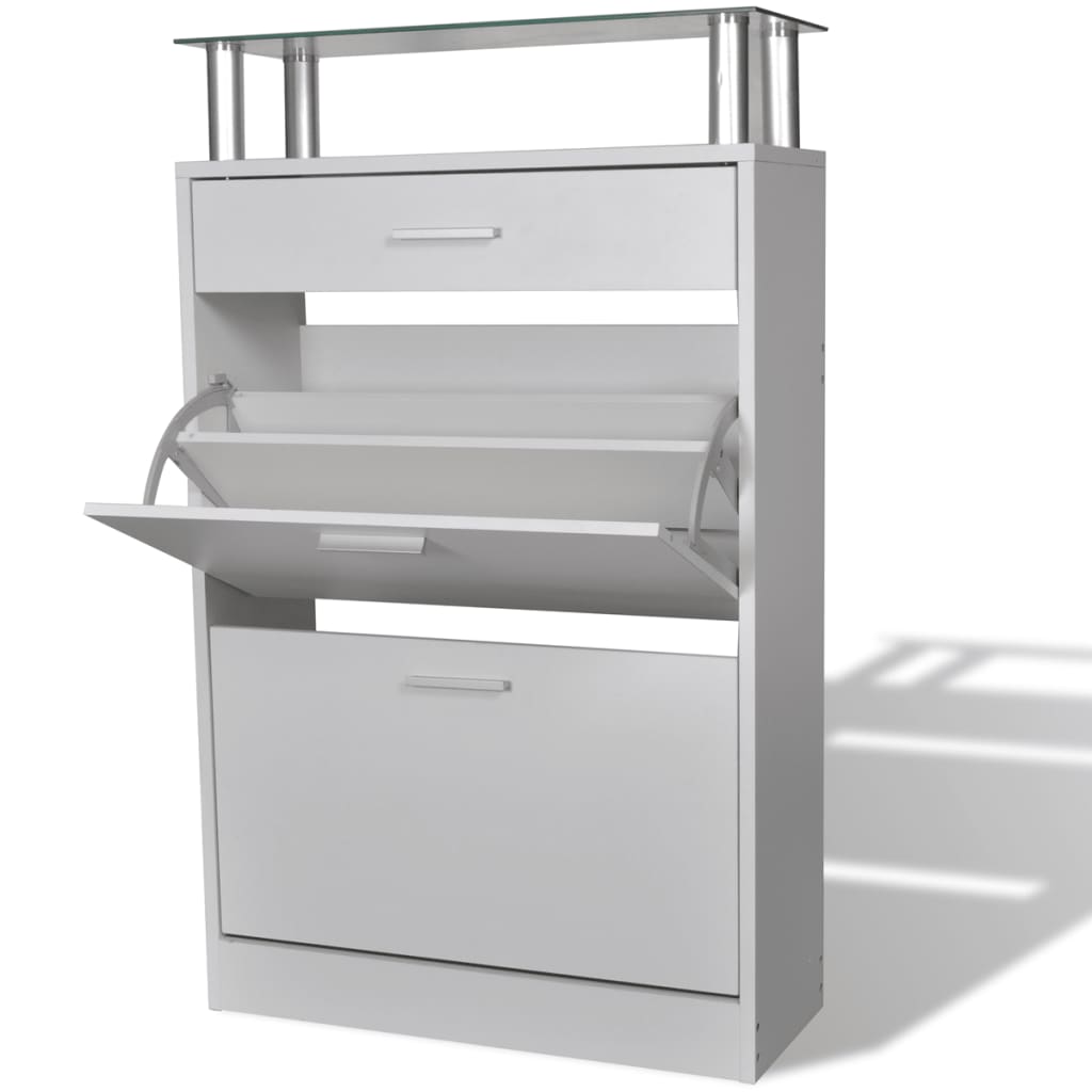 Loft Shoe Cabinet Engineered Wood 3 Drop-Down Drawers Medium Height