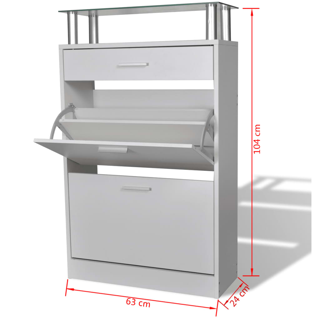 Loft Shoe Cabinet Engineered Wood 3 Drop-Down Drawers Medium Height