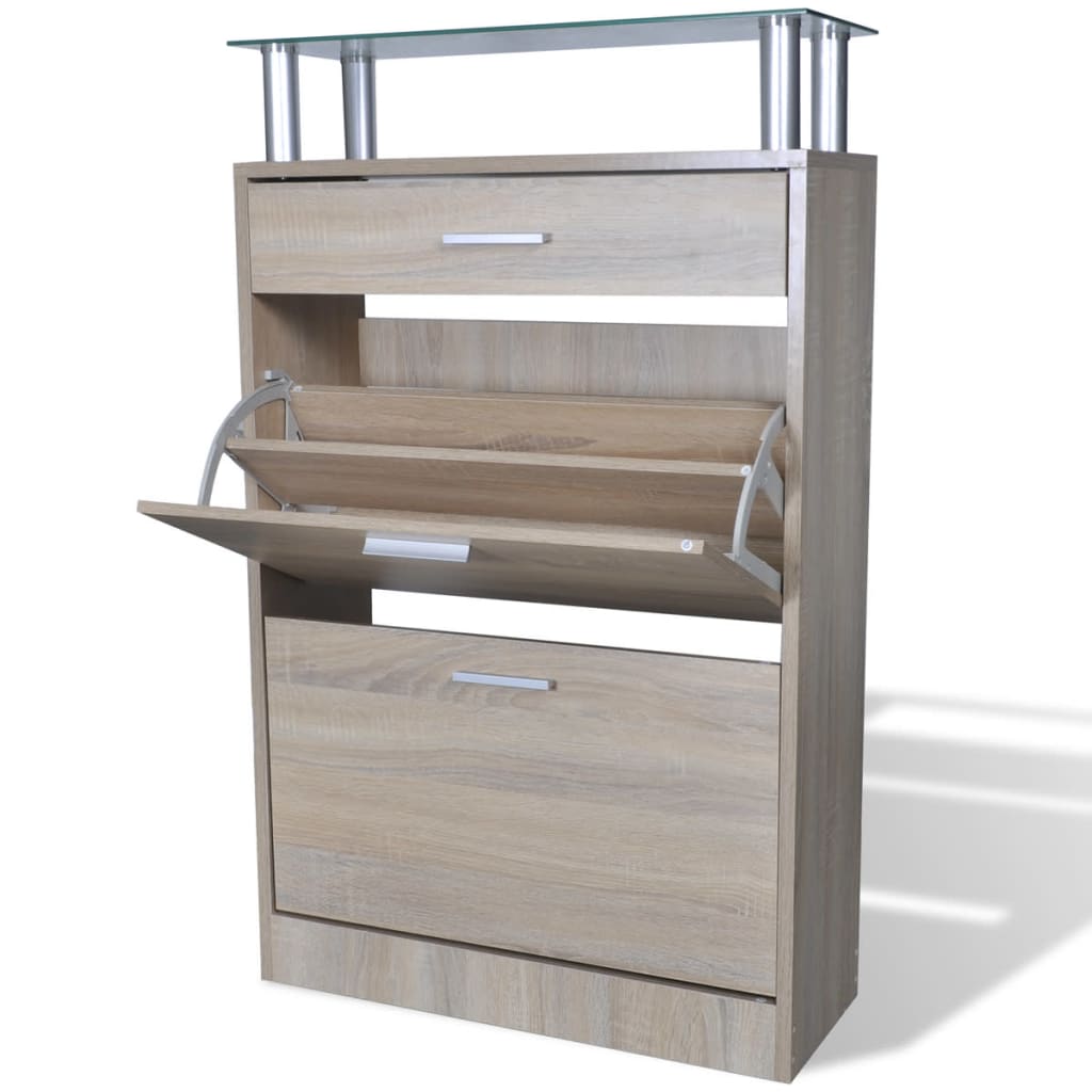 Loft Shoe Cabinet Engineered Wood 3 Drop-Down Drawers Medium Height