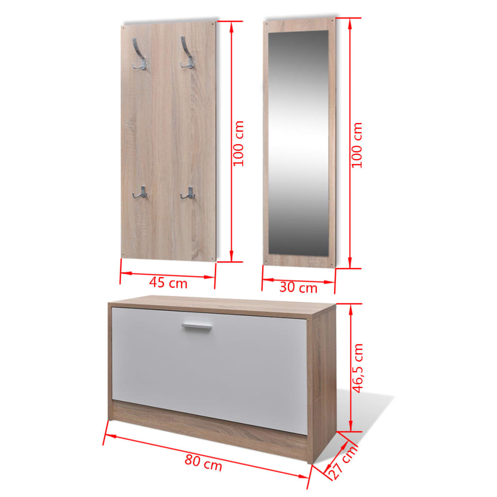 Mode Shoe Cabinet Oak and White Engineered Wood, Plastic, Aluminum Alloy