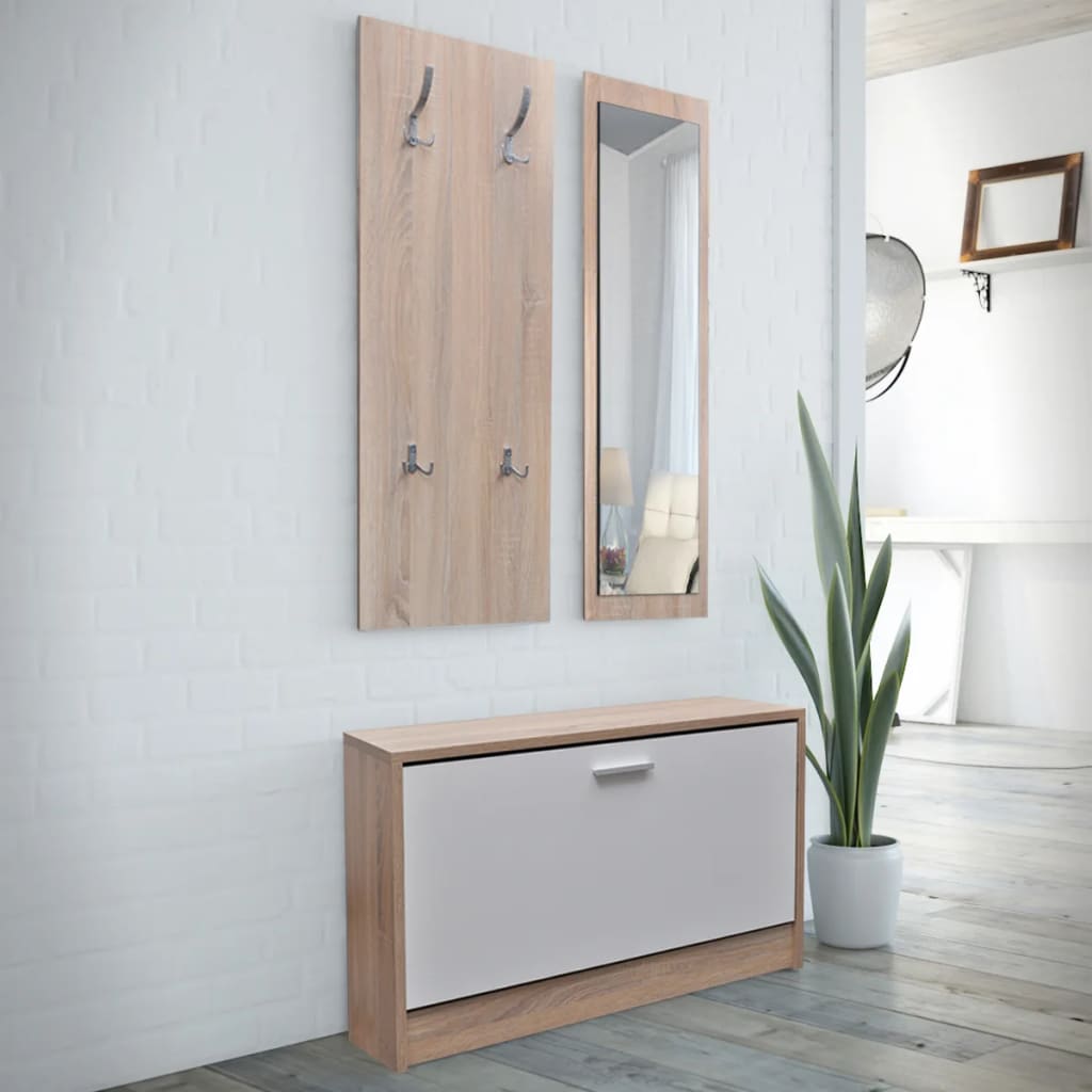 Mode Shoe Cabinet Oak and White Engineered Wood, Plastic, Aluminum Alloy