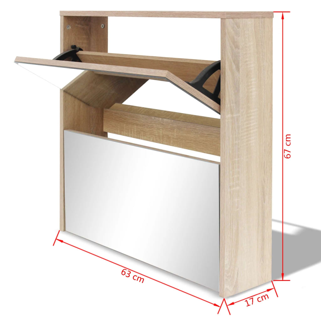 Mode Shoe Bench Natural Walnut & Glass Mirror 2 Compartments Rectangular