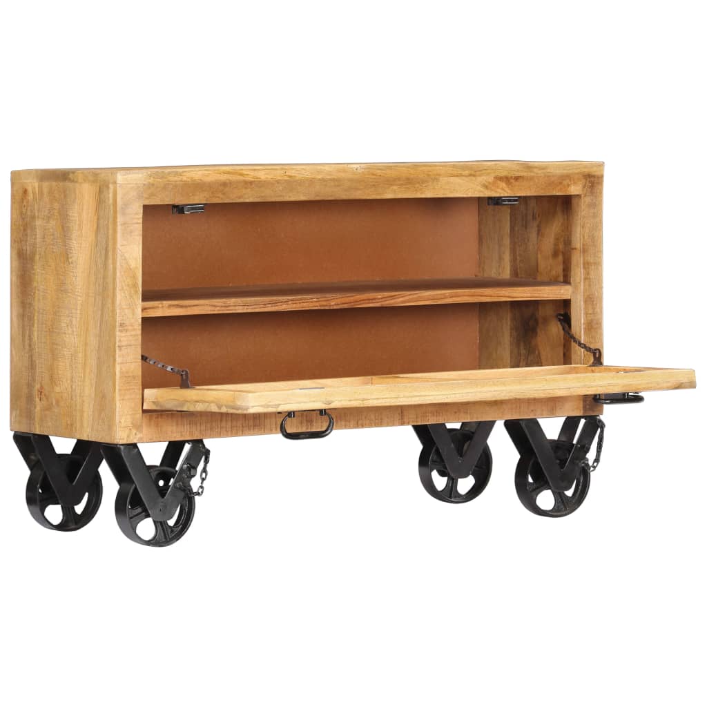 Mode Shoe Cabinet Natural Mango Wood 2 Compartments On Wheels