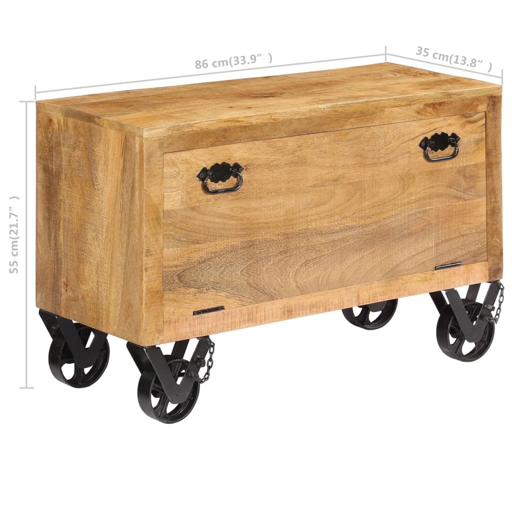 Mode Shoe Cabinet Natural Mango Wood 2 Compartments On Wheels