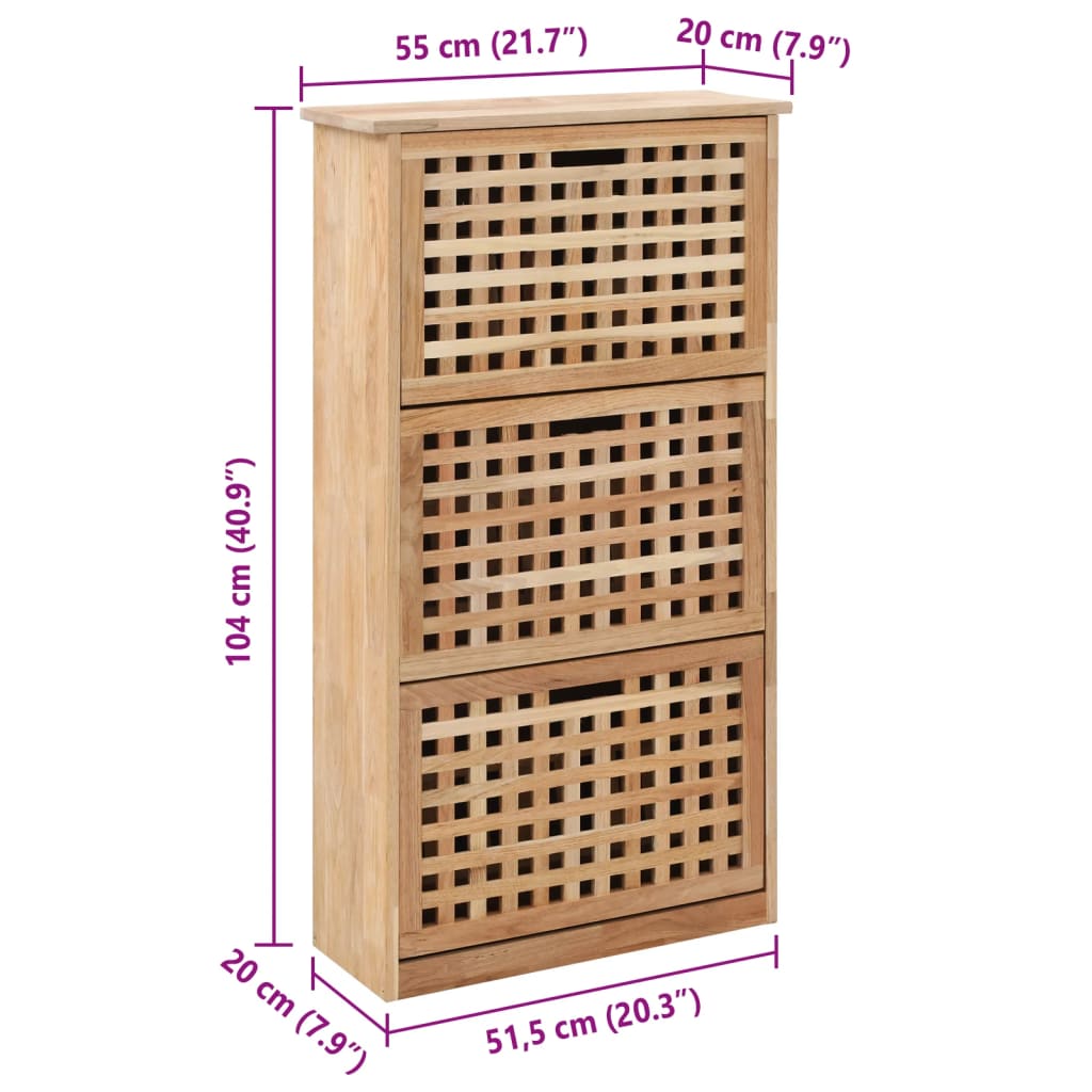 Mode Shoe Organizer Natural Solid Walnut 3 Compartments Tall & Narrow