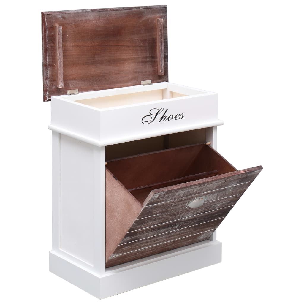 Earth Shoe Cabinet Brown & White Paulownia wood 5 Compartments Rectangular