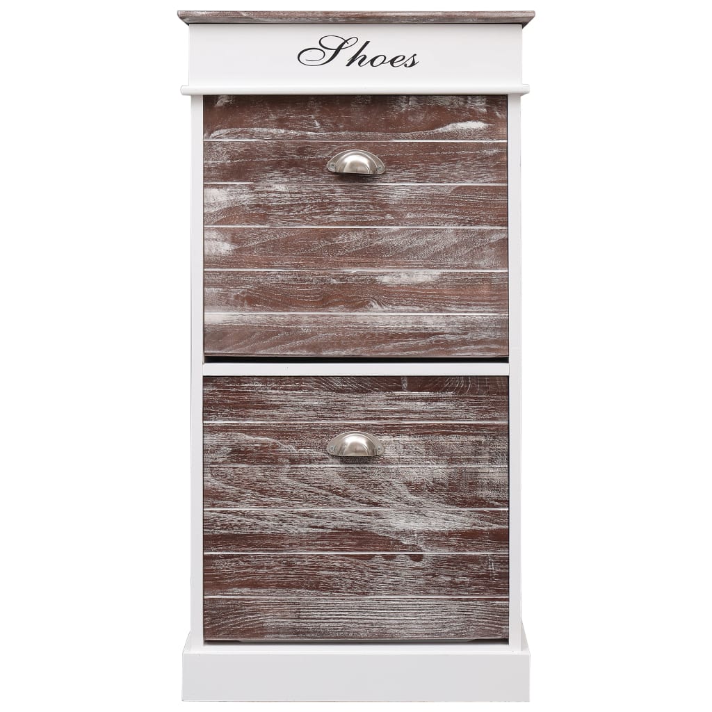 Earth Shoe Cabinet Brown & White Paulownia wood 2 Compartments Tall