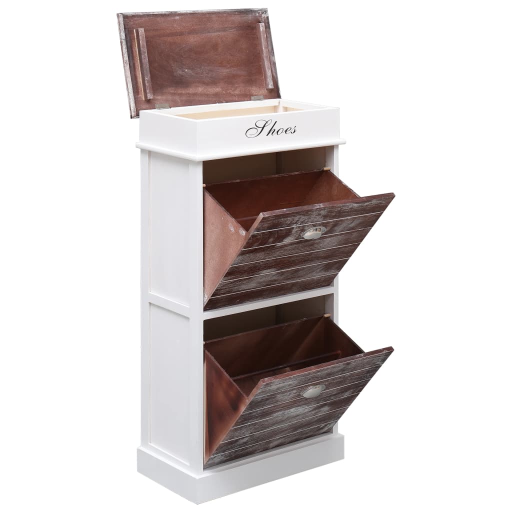 Earth Shoe Cabinet Brown & White Paulownia wood 2 Compartments Tall