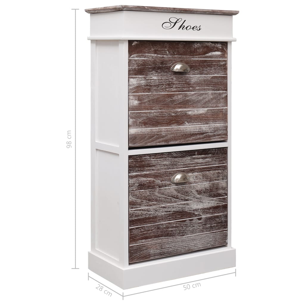 Earth Shoe Cabinet Brown & White Paulownia wood 2 Compartments Tall