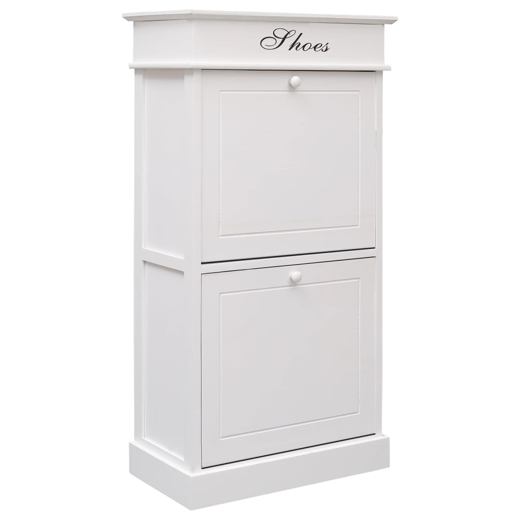 Craft Shoe Cabinet Brown & White Paulownia wood 2 Compartments Tall