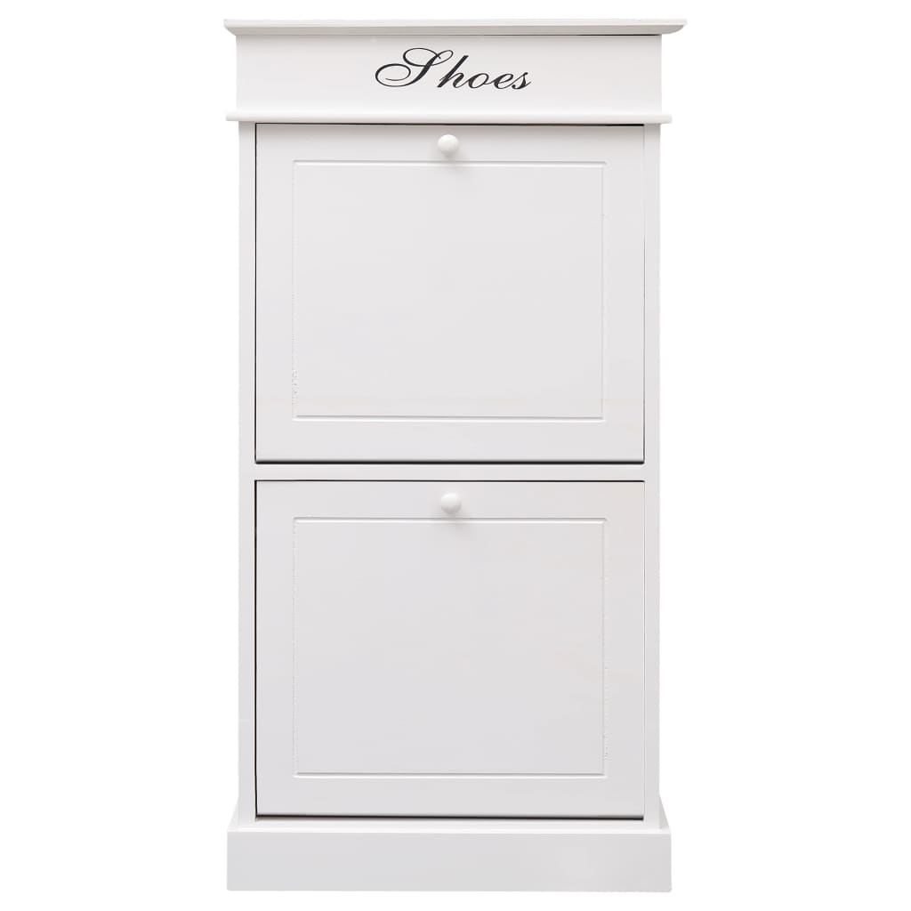 Craft Shoe Cabinet Brown & White Paulownia wood 2 Compartments Tall