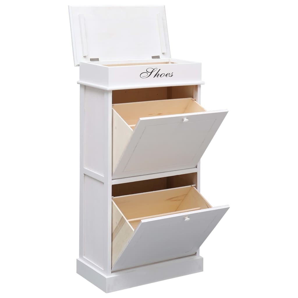Craft Shoe Cabinet Brown & White Paulownia wood 2 Compartments Tall
