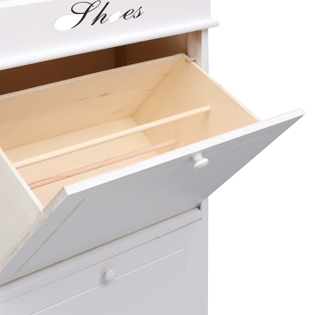 Craft Shoe Cabinet Brown & White Paulownia wood 2 Compartments Tall