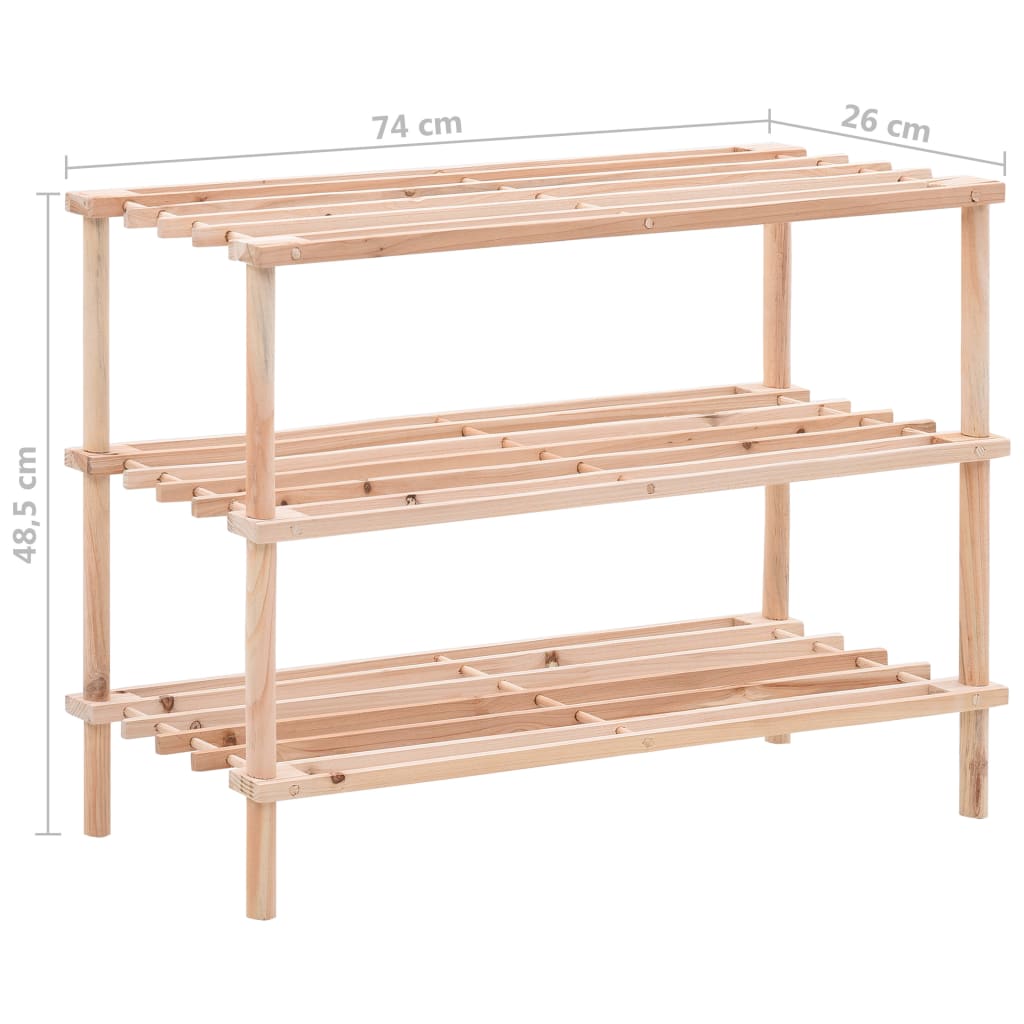 Craft Shoe Rack Natural Oak 3 Tiers Rectangular