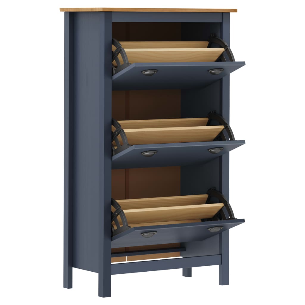 Earth Shoe Cabinet Brown & White Paulownia Wood 3 Compartments Tall