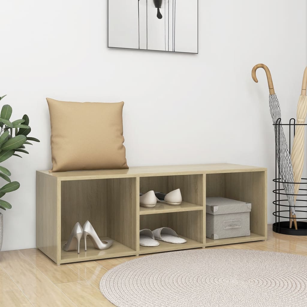 Shoe Storage Bench Natural Oak Wide & Deep 4 Compartments