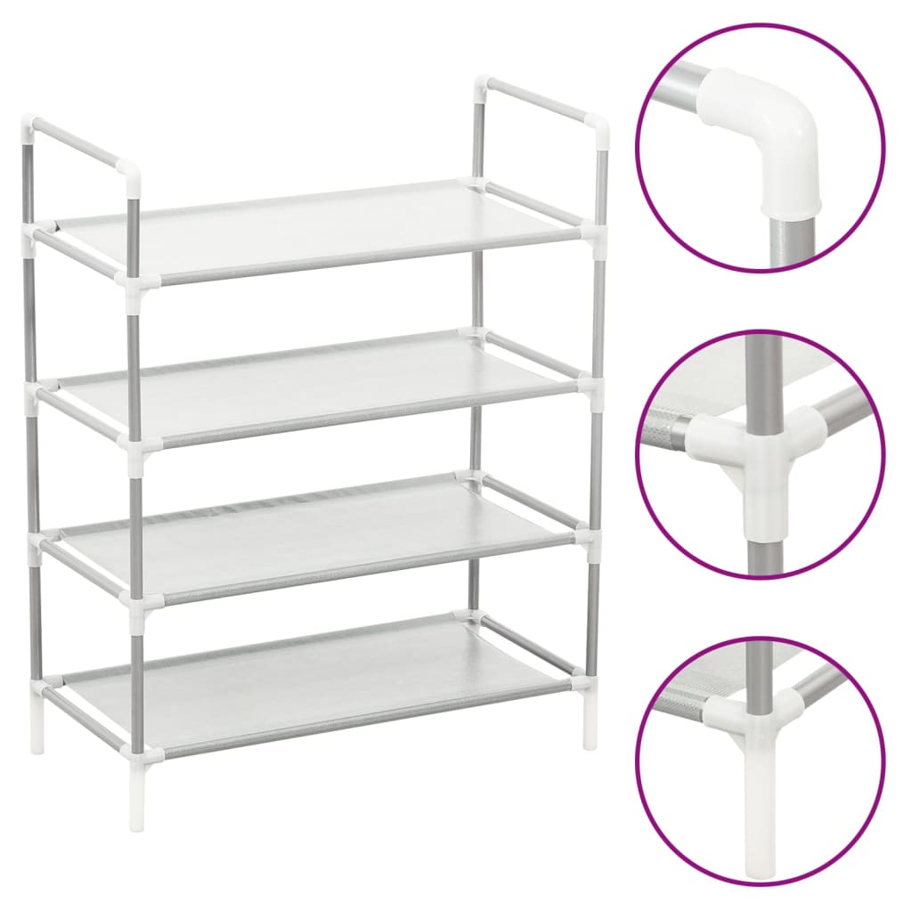 Shoe Rack Silver Metal & Non-Woven Fabric 4 Tiers
