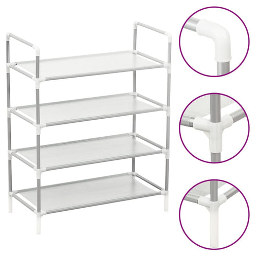 Shoe Rack Silver Metal & Non-Woven Fabric 4 Tiers