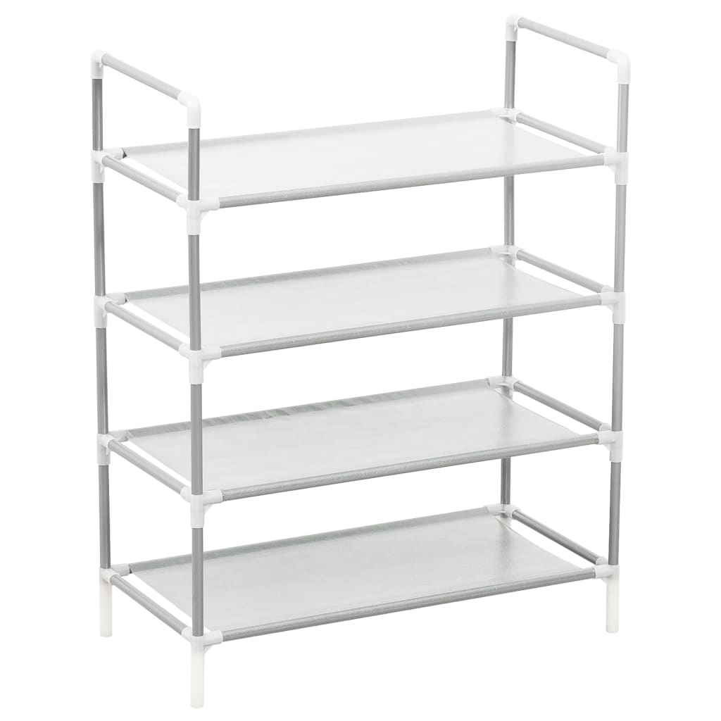 Shoe Rack Silver Metal & Non-Woven Fabric 4 Tiers