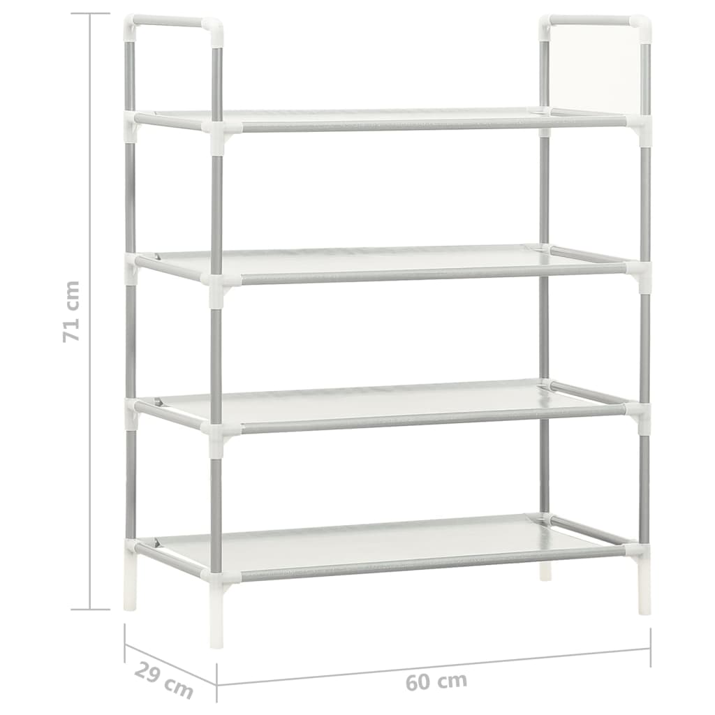 Shoe Rack Silver Metal & Non-Woven Fabric 4 Tiers