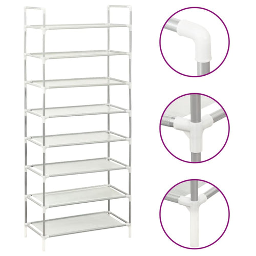 Shoe Rack Silver Metal & Non-Woven Fabric 8 Tiers