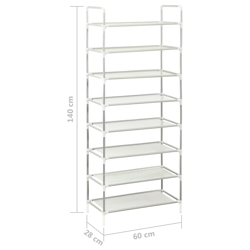 Shoe Rack Silver Metal & Non-Woven Fabric 8 Tiers