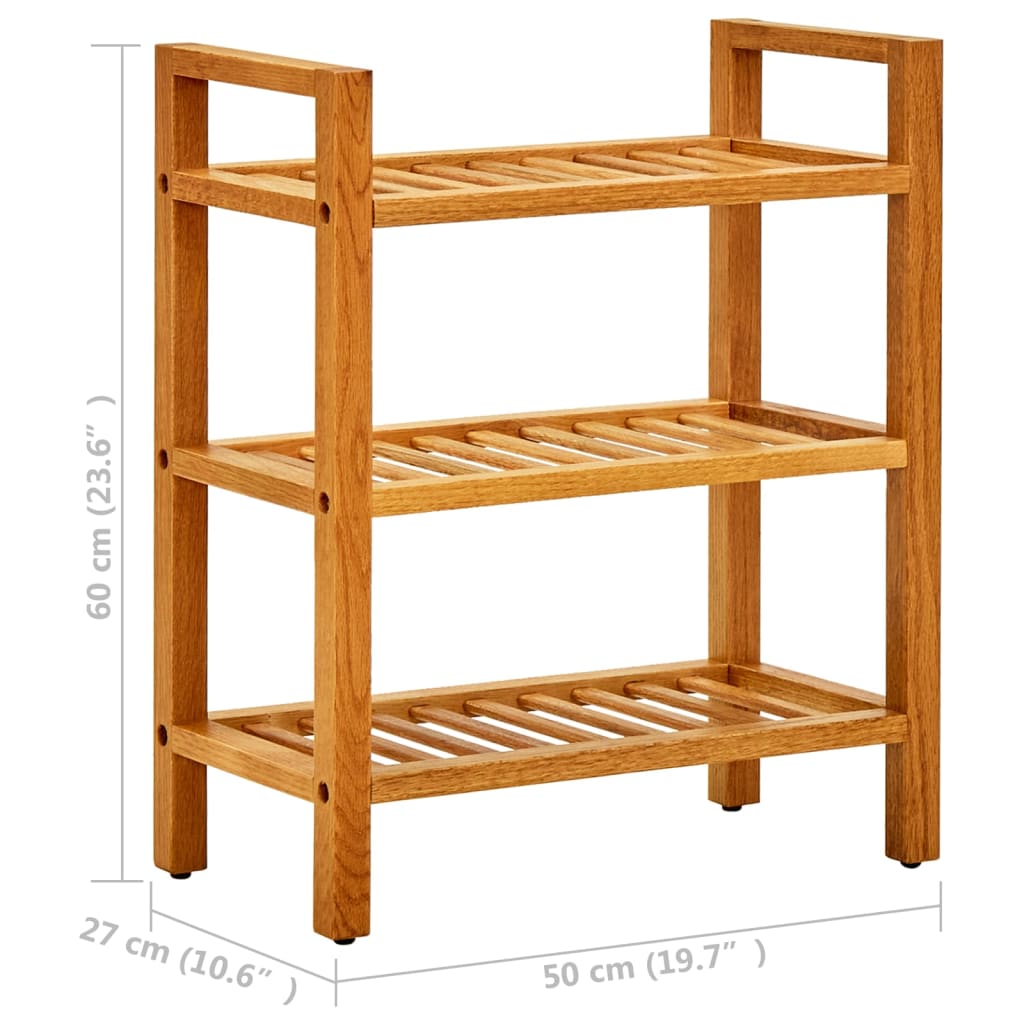 Shoe Rack Natural Solid Oak 3 Tiers
