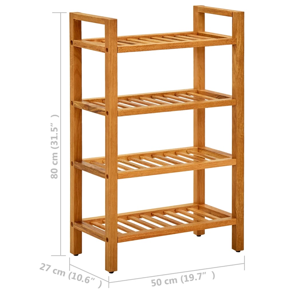 Shoe Rack Natural Solid Oak 4 Tiers