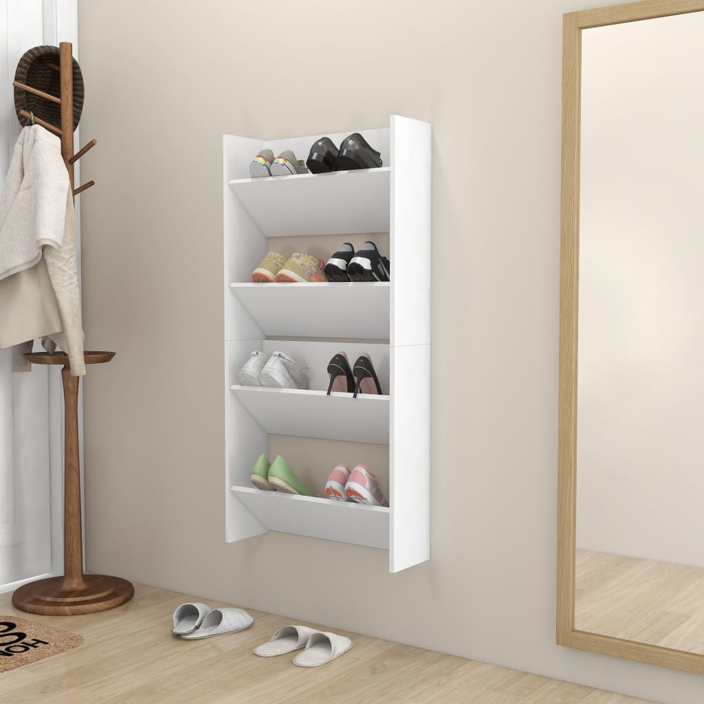Set of 2 Modern 30" Wall Mounted Pine Shoe Cabinet With 2 Tiers
