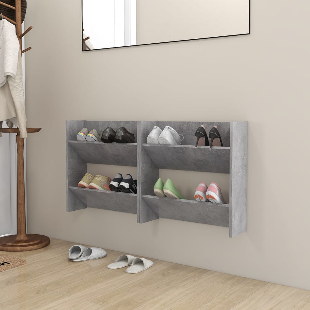Set of 2 Modern 30" Wall Mounted Pine Shoe Cabinet With 2 Tiers