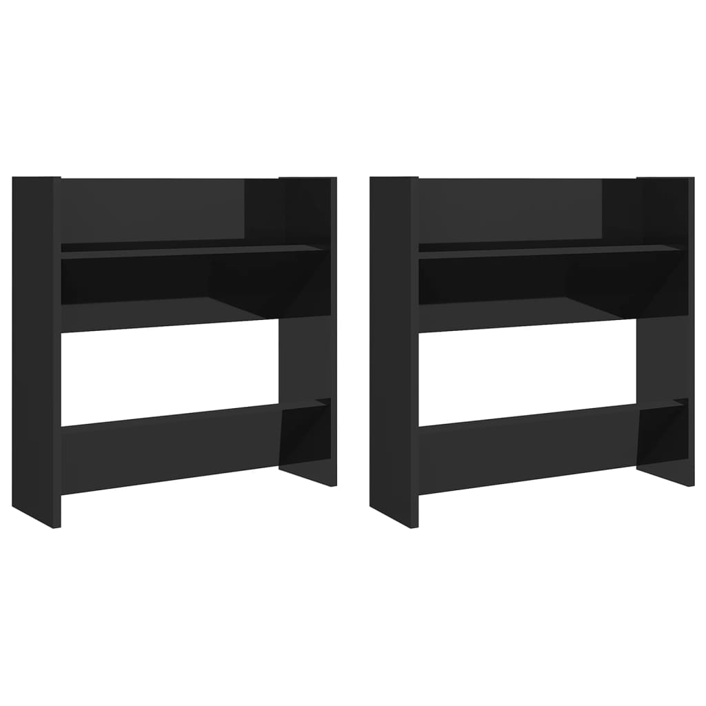 Set of 2 Modern 30" Wall Mounted Pine Shoe Cabinet With 2 Tiers