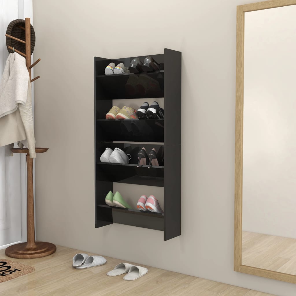 Set of 2 Modern 30" Wall Mounted Pine Shoe Cabinet With 2 Tiers