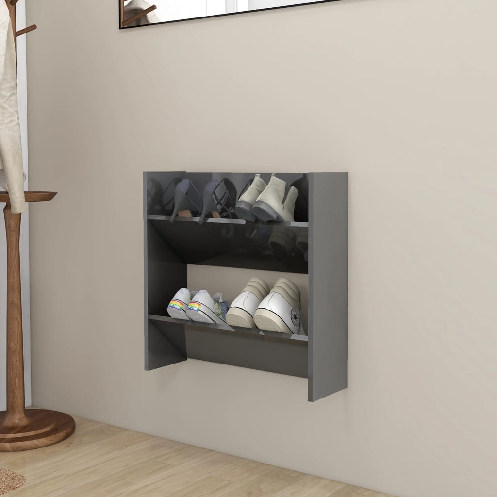 Modern 23" Wall Mounted Pine Shoe Cabinet With 2 Tiers