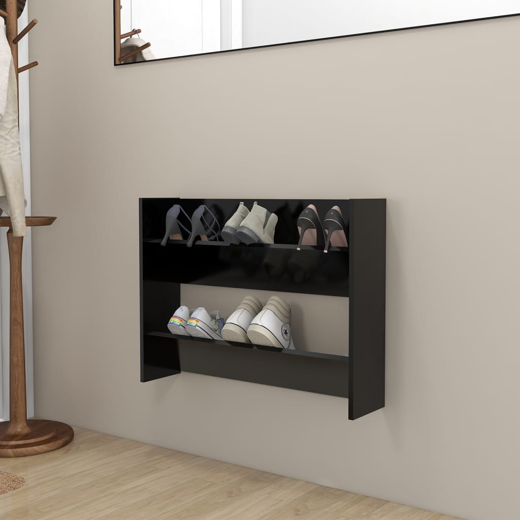 6 Pair Modern 30" Wall Mounted Pine Shoe Cabinet With 2 Tiers