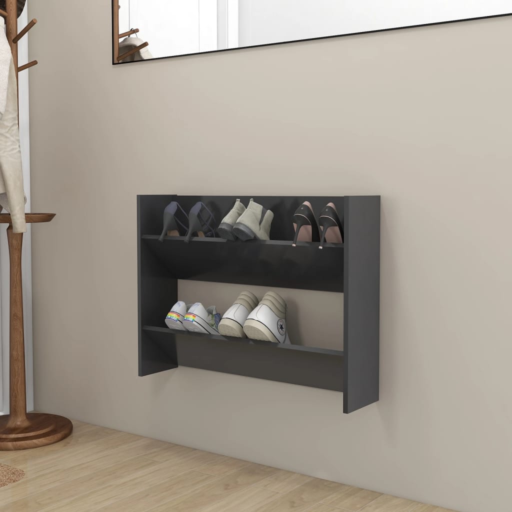6 Pair Modern 30" Wall Mounted Pine Shoe Cabinet With 2 Tiers