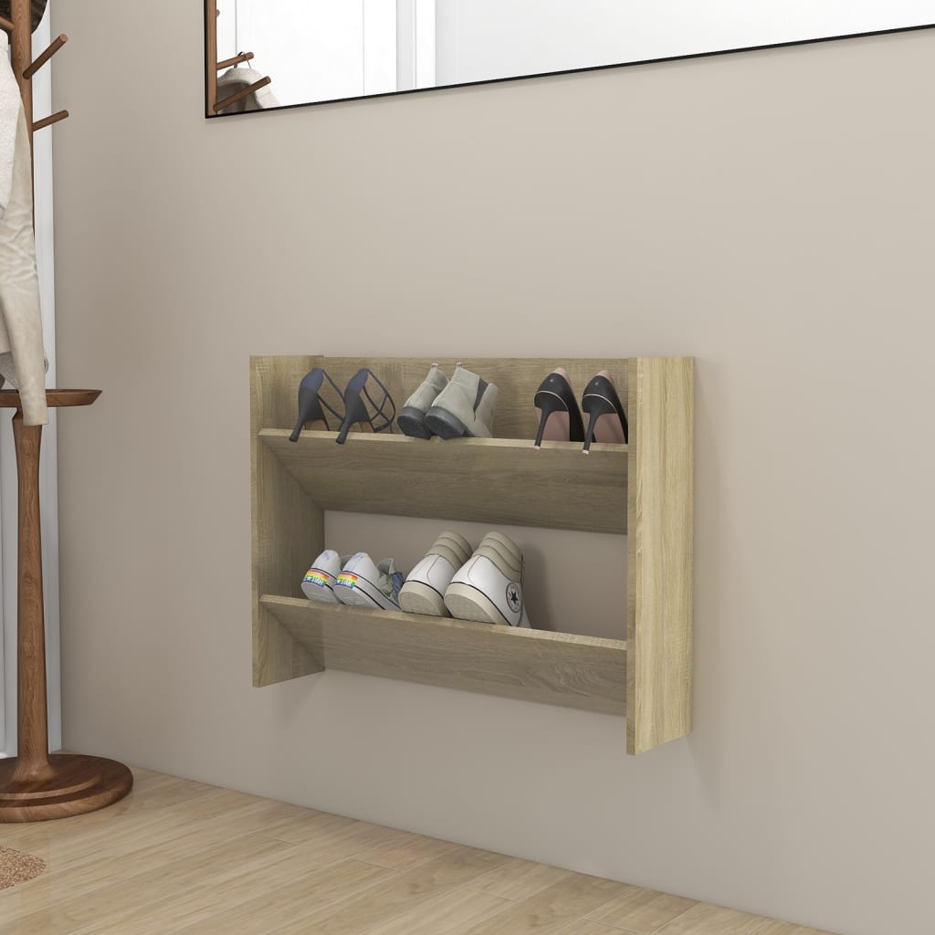 6 Pair Modern 30" Wall Mounted Pine Shoe Cabinet With 2 Tiers