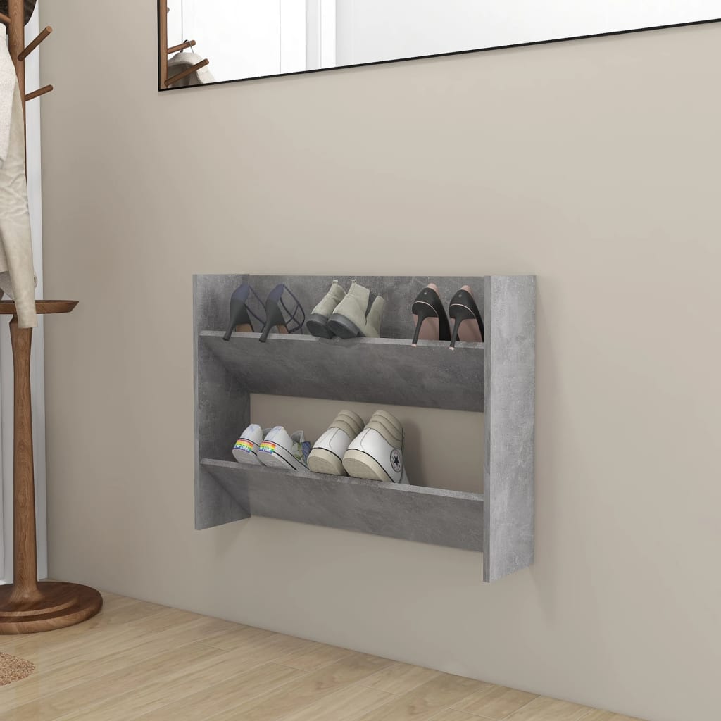 6 Pair Modern 30" Wall Mounted Pine Shoe Cabinet With 2 Tiers