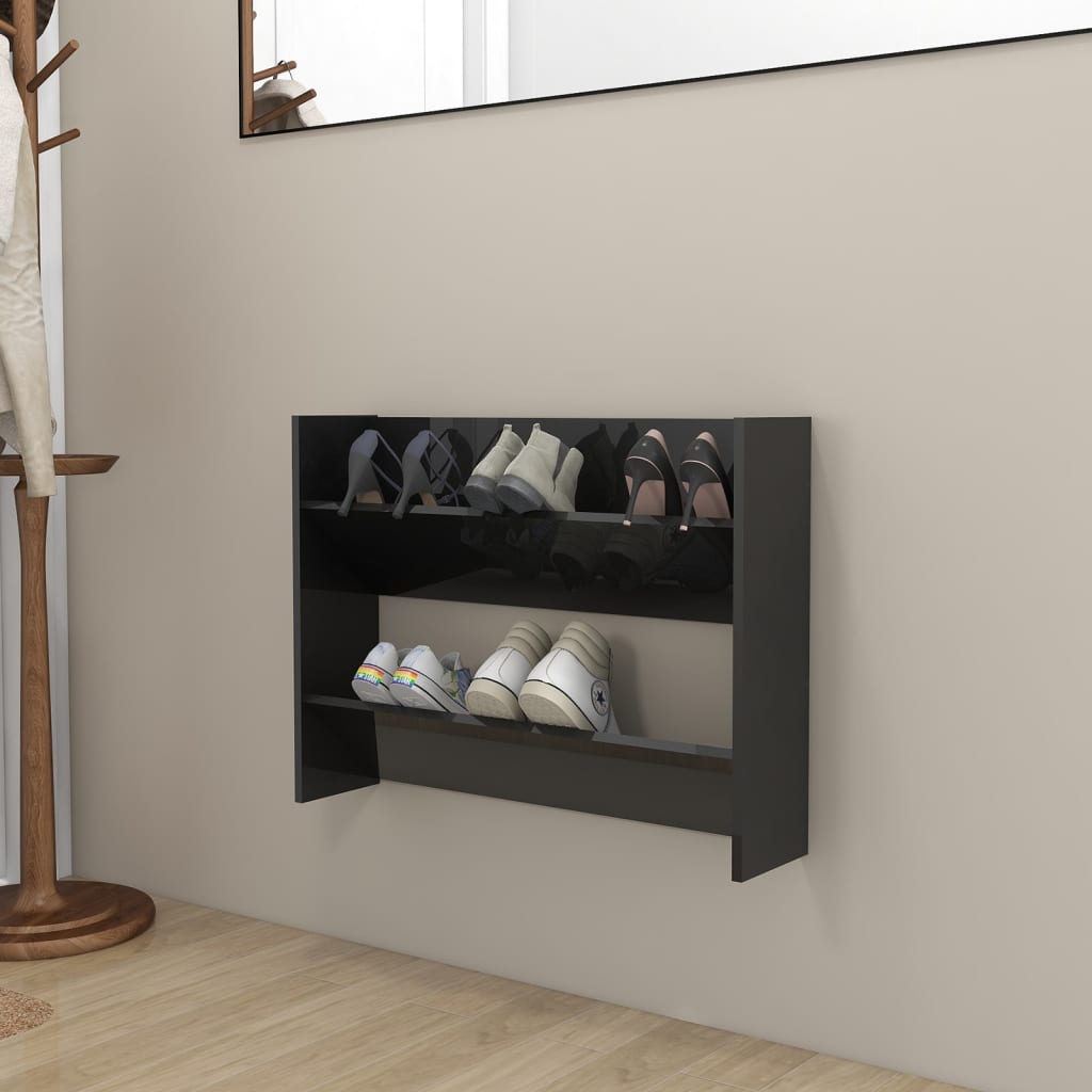6 Pair Modern 30" Wall Mounted Pine Shoe Cabinet With 2 Tiers