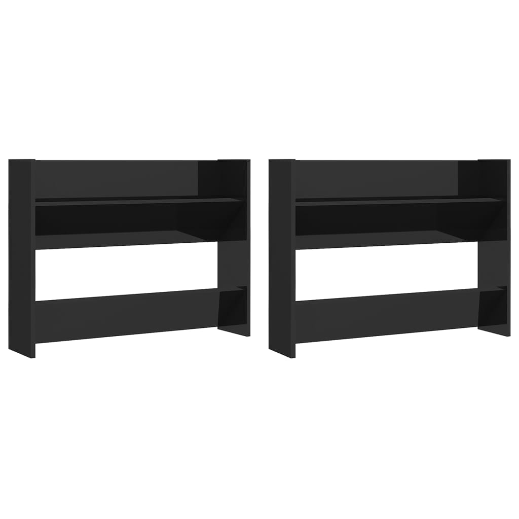 Set of 2 Modern 30" Wall Mounted Pine Shoe Cabinet With 2 Tiers