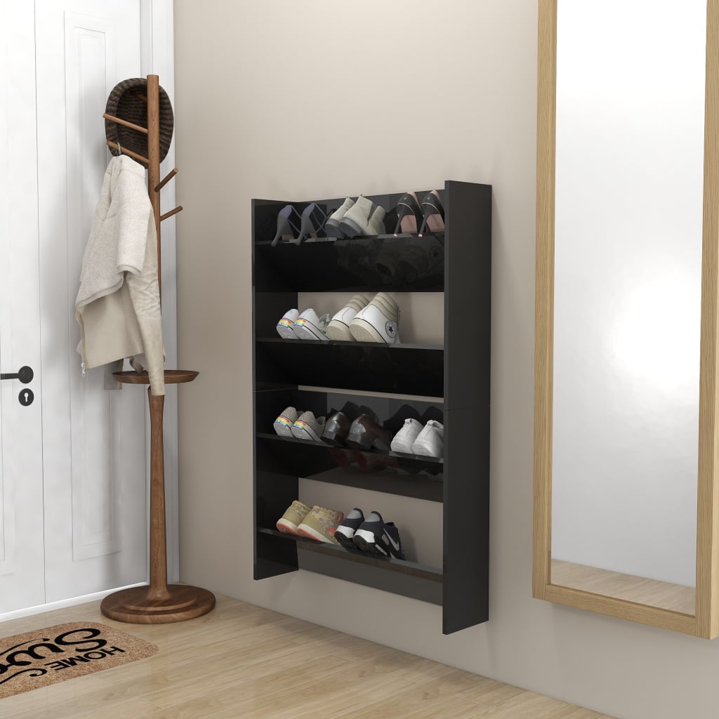 Set of 2 Modern 30" Wall Mounted Pine Shoe Cabinet With 2 Tiers