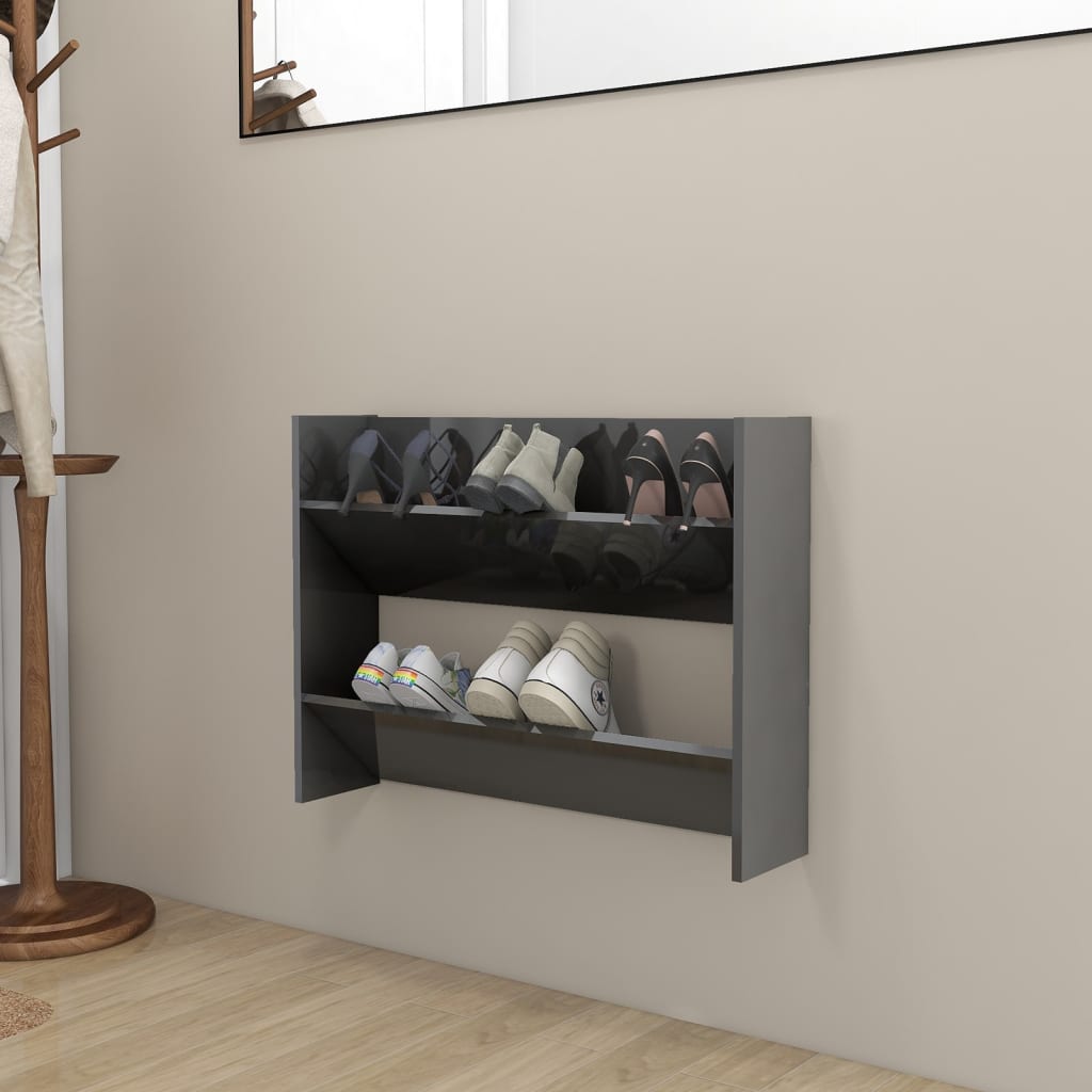 6 Pair Modern 30" Wall Mounted Pine Shoe Cabinet With 2 Tiers