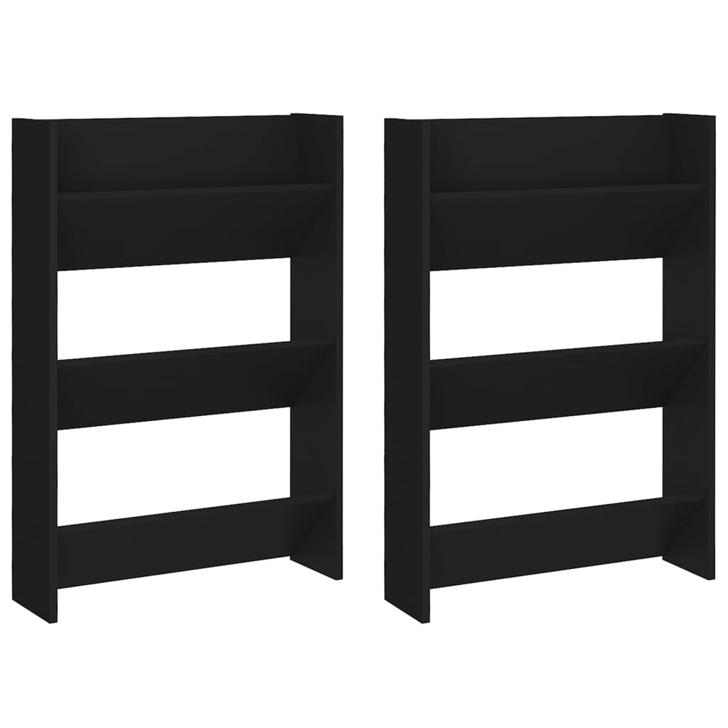 Set of 2 Modern 23" Wall Mounted Pine Shoe Cabinet With 3 Tiers